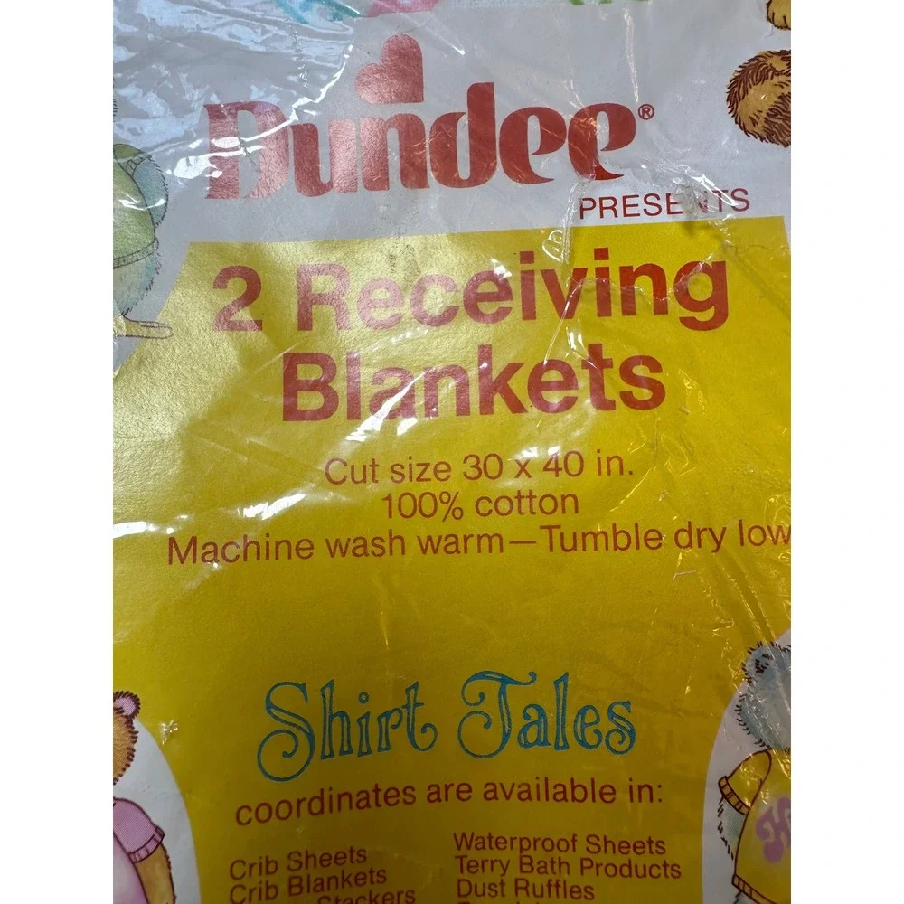 Vintage 1980 Dundee Shirt Tales Receiving Blankets 2pk & Knit Booties NWT Yellow